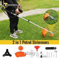 2 IN 1 Petrol Brush Cutter Garden Grass Line Trimmer 52cc 2-Stroke Engine 2.5kw