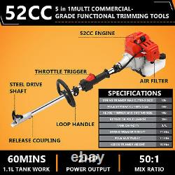52CC 5 in 1 Gas Pole Saw Brush Cutter Gas Hedge Trimmer for Tree Weed Multi Tool