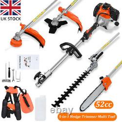 52cc 5in1 Hedge Trimmer Multi Tool Petrol Strimmer Brush Cutter Garden Chainsaw