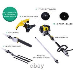 52cc Petrol 5 in1 Garden Multi Tool Grass Trimmer, Chainsaw Pruner, Brush Cutter