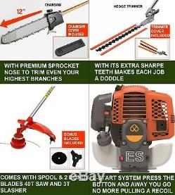 5 in 1 E-START Multi Function Garden Tool Petrol Strimmer Hedge Chainsaw Trimmer