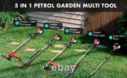 5 in 1 Petrol Brush Cutter Grass Trimmer Garden Multi Tool with Extension Pole