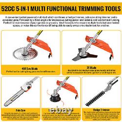 5-in-1 Petrol Strimmer 52cc Brush Cutter Garden Grass Line Trimmer Two-Stroke UK