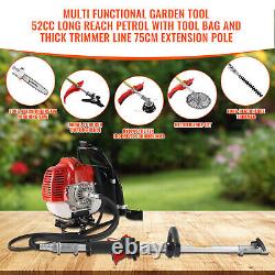 5in1 Petrol Strimmer 52cc Brush Cutter Garden Grass Trimmer 2-Stroke Backpack UK