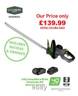 Cordless 40V Hedge Trimmer Greenworks Duramaxx with battery and charger