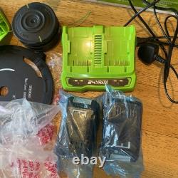Greenworks GD24X2BCBK4x Cordless Brushcutter With Bike Handle & 2x 24v 4Ah Btry
