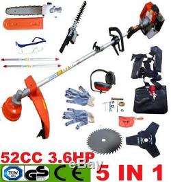 NEW 5 IN 1 52CC Petrol Grass Strimmer Brush Cutter Chainsaw Hedge Trimmer Garden