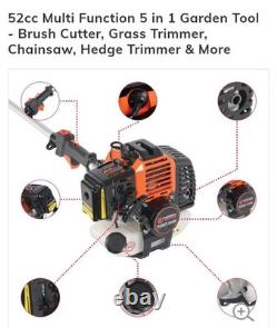 Parker 52cc Multi Function Garden Tool 5in1 Petrol Strimmer, Chainsaw Etc