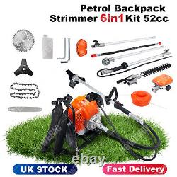 Petrol Backpack Strimmer Brushcutter Chainsaw Hedgetrimmer Garden 6in1 52cc