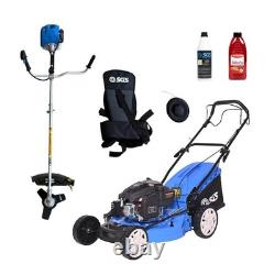 SGS 4pc Garden Petrol Tool Set 53cm Lawnmower, 52cc Strimmer/Brush Cutter & Oils