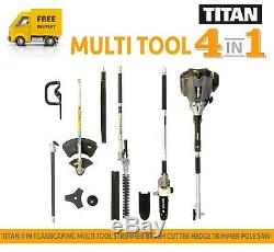 TITAN TTK587GDO 4in1 Multi Tool Strimmer Brush Cutter Hedge Trimmer Pole Saw