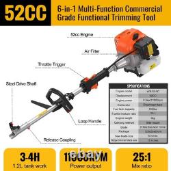 52CC 6 en 1 Taille-haie Multi-outil Débroussailleuse thermique Coupe-bordures Tronçonneuse de jardin