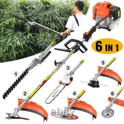 52CC 6 en 1 Taille-haie multi-outils thermique Débroussailleuse Coupe-bordures Tronçonneuse de jardin