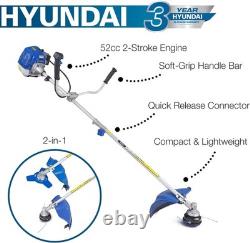 Débroussailleuse à essence Hyundai 52cc, coupe-herbe et coupe-brosse, outil de jardin 2 en 1