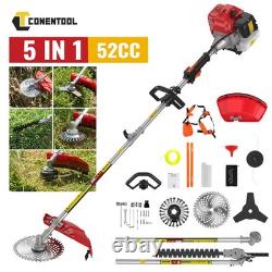 Débroussailleuse thermique robuste 2500 W 52 cc 5 en 1 pour jardin, coupe-herbe et coupe-mauvaises herbes multifonction