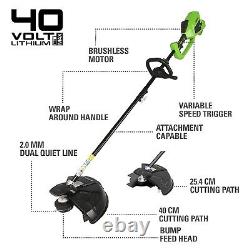 Greenworks 40V 40cm Coupe-herbe sans balai et débroussailleuse (2-en-1) GD40BCK2x