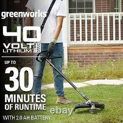 Greenworks 40V 40cm Coupe-herbe sans balai et débroussailleuse (2-en-1) GD40BCK2x