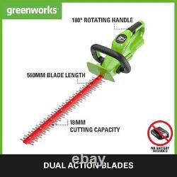 Greenworks G24HT56 Taille-haie sans fil, lames à double action de 56 cm, coupe jusqu'à 1 pouce.