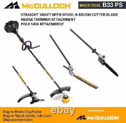 McCulloch B33PS+ Outil MultiFonction 4 en 1 Tondeuse Coupe-Bordures Taille-Haies Scie sur Perche 33cc