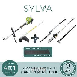 Outil Multifonction de Jardin à Essence 25cc 4 en 1 Coupe-bordures, Taille-haies, Tronçonneuse SYLVA