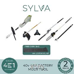 Outil de jardin multifonction 4 en 1 à batterie, débroussailleuse, taille-haies, sécateur, 40V (4Ah) - SYLVA