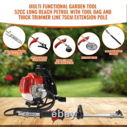 Outil de jardin multifonction 52cc 5 en 1 : débroussailleuse, coupe-gazon, tronçonneuse