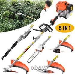 Outil de jardin multifonction 5-en-1 52cc à long reach, débroussailleuse à essence et coupe-bordure