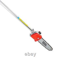 Outil de jardin multifonction Excel 5 en 1 avec coupe-bordures à essence, débroussailleuse, élagueuse et perche de scie.