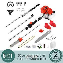 Outil multi-usage à essence de 52cc 5 en 1 : débroussailleuse, coupe-bordure, taille-haie, tronçonneuse