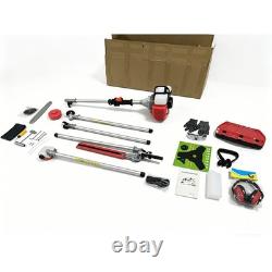 Outil multi-usages de jardin à essence 52 cc 5-en-1 : élagueuse sur perche avec tronçonneuse, coupe-bordures / taille-haies tout-en-un