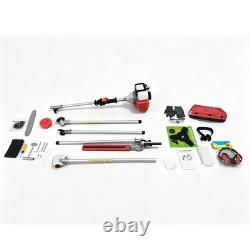 Outil multi-usages de jardin à essence 52 cc 5-en-1 : élagueuse sur perche avec tronçonneuse, coupe-bordures / taille-haies tout-en-un
