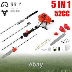 Outil multifonction de jardin 5 en 1 taille-haie à essence de 52cc tronçonneuse débroussailleuse coupe-bordures
