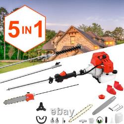 Taille-haie à essence 52cc 5EN1, tronçonneuse, coupe-herbe, perche, outil multi-usages