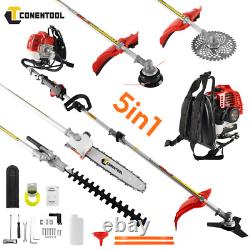 Taille-haie, tronçonneuse, débroussailleuse 5 en 1, coupe-bordure à essence 2 temps avec sac à dos