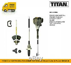 Titan 3 En 1 Extra 25cc Essence Multi Tool Tondeuse À Gazon Débroussailleuse & Sécateur